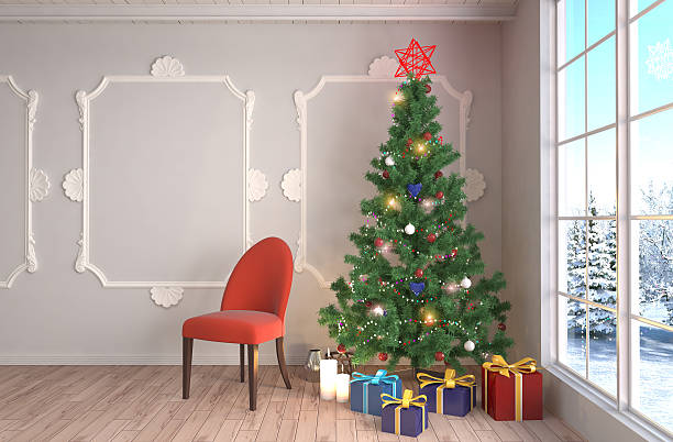 istock Christmas tree with decorations in the living room. 3d illustrat 607589624