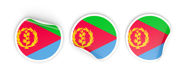Flag of eritrea, three round labels isolated on white. 3D illustration