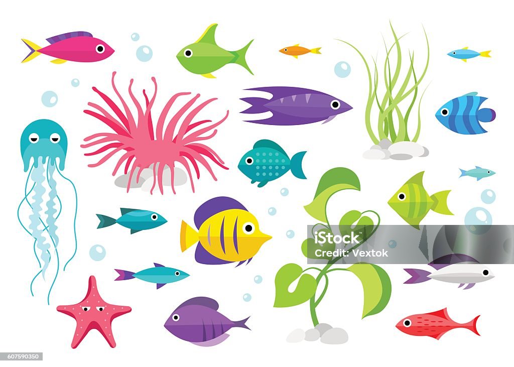 Ilustración de Conjunto De Dibujos Animados Colección De Peces y más  Vectores Libres de Derechos de Animal - Animal, Arrecife - Fenómeno  natural, Carpa dorada - iStock