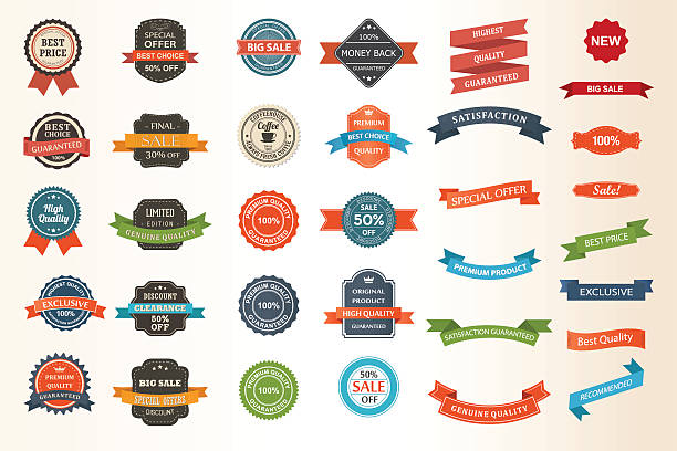 Set of vintage Labels, Ribbons, Sticker and Badges design elements.