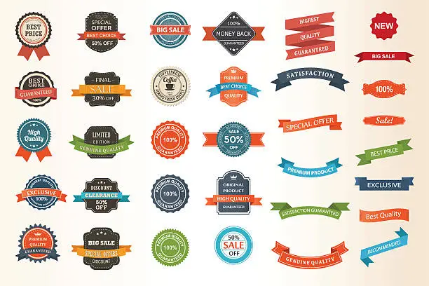 Vector illustration of Set of vintage Labels, Ribbons, Sticker and Badges