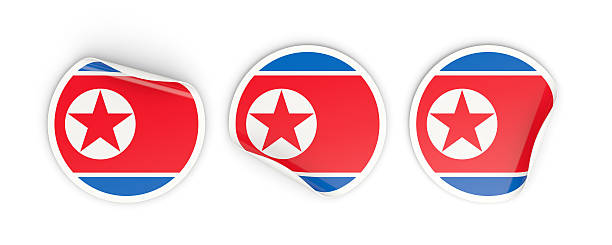 istock Flag of korea north, round labels 607592464