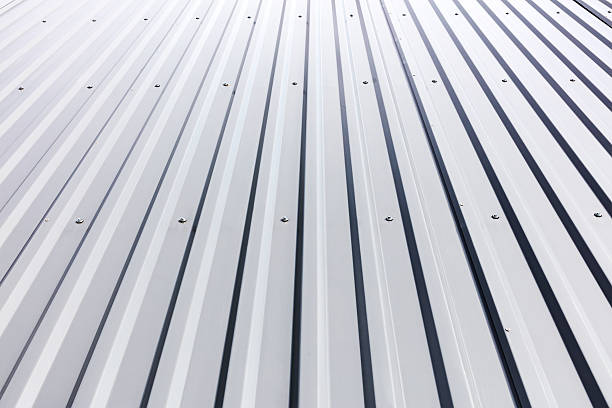 istock corrugated steel cladding with rivets on industrial building 607592478