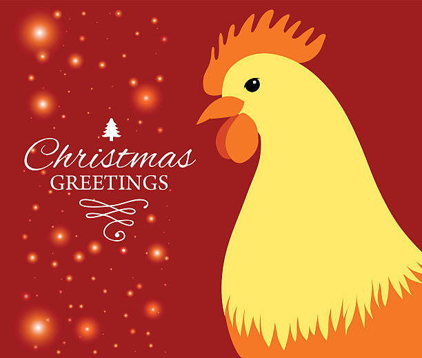 Merry Christmas e-card with rooster and designed text. Vector Vector illustration of Merry Christmas e-card with cock and designed text. bland chicken stock illustrations