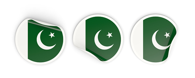 Flag of pakistan, three round labels isolated on white. 3D illustration