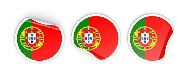 Flag of portugal, three round labels isolated on white. 3D illustration