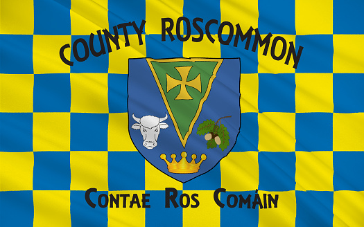 Flag of County Roscommon is a county in Ireland. It is located in the province of Connacht, and also the West Region.