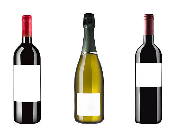 istock Three italian wine bottles isolated on white background 607597612