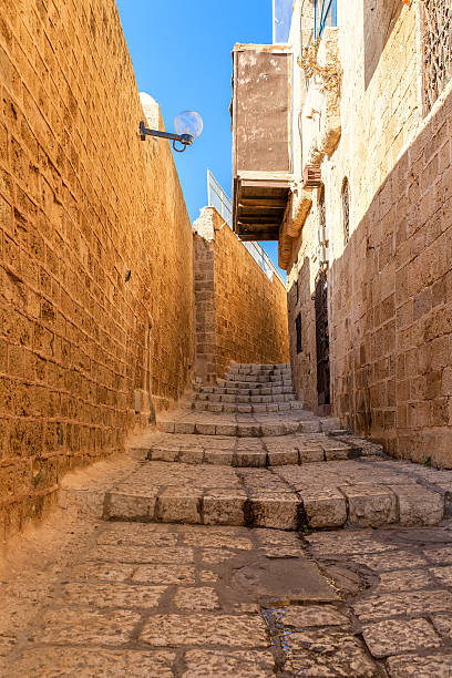 istock Old street of jaffa. 607598680