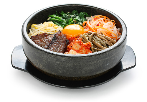 bibimbap in heated stone bowl, korean cuisine