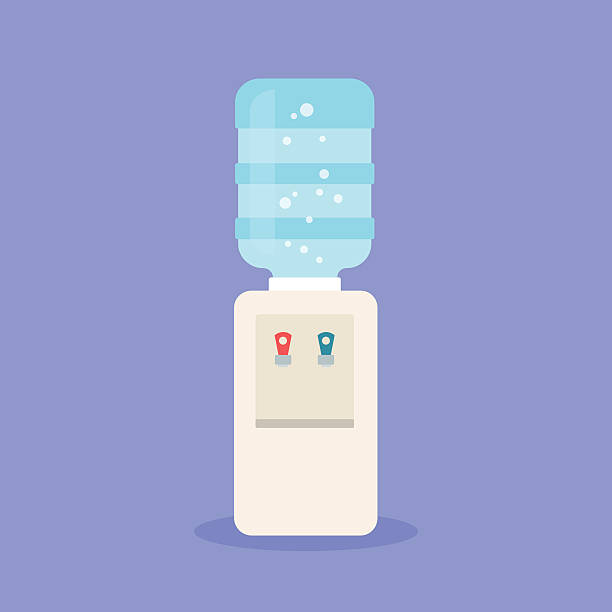 ilustraciones, imágenes clip art, dibujos animados e iconos de stock de enfriador de agua con botella llena azul - refrigeradora de agua