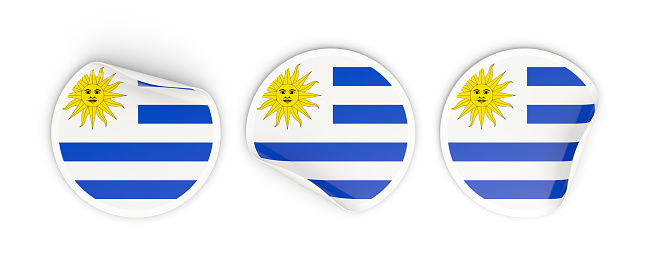 Flag of uruguay, three round labels isolated on white. 3D illustration