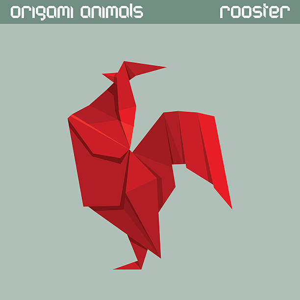 illustrations, cliparts, dessins animés et icônes de origami vectoriel animal isolé. coq. - poule naine
