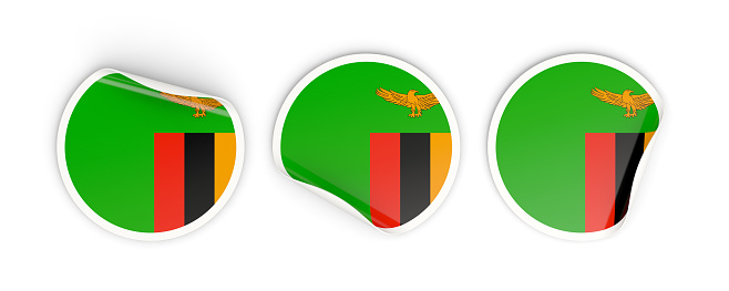Flag of zambia, three round labels isolated on white. 3D illustration