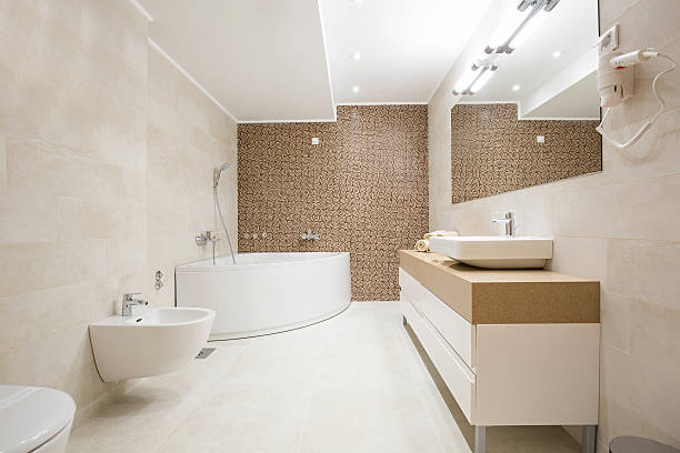 istock Hotel bathroom with hydro massage bath tub 607609748