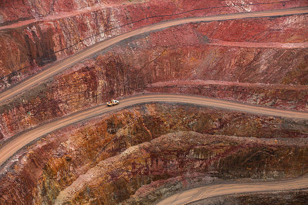 Open cut Mine New Cobar gold mine.  Just a short drive south of Cobar is Peak good and copper mine.  Since mining commenced in 1870 in excess of 3 million ounces of gold and 200,000 tonnes of copper has been obtained from this mine.  It is considered a medium sized mine. copper mine photos stock pictures, royalty-free photos & images