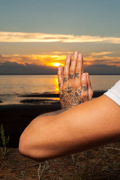 istock closeu male hands in meditation positiono of 607611458