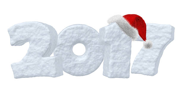 istock Happy New Year snow text and red hat 607613648