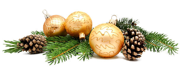 istock Christmas decoration balls with fir cones 607615096