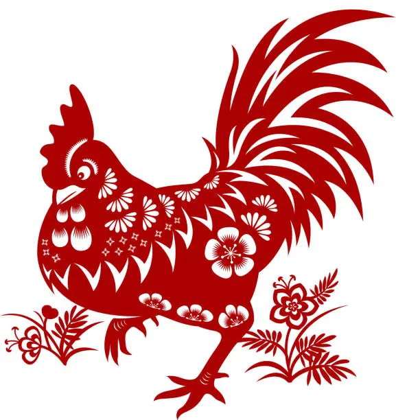 Vector illustration of Year of the Rooster Papercut