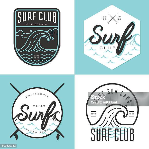 Satz Von Logo Abzeichen Emblem Und Elemente Für Surfclub Stock Vektor Art und mehr Bilder von Surfen