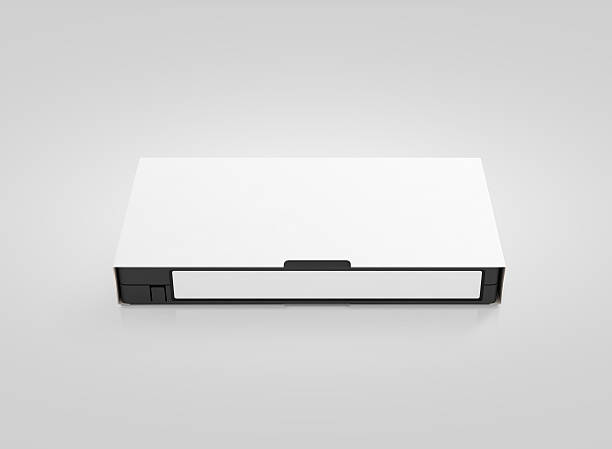 istock Blank white video cassette tape mockup, isolated, front view, 607621402