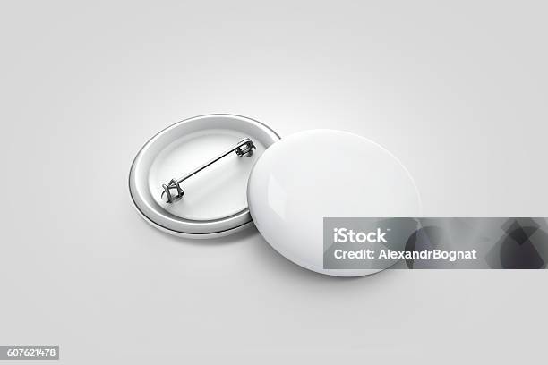 Blank White Button Badge Stack Mockup Isolated On Grey Stock Photo - Download Image Now