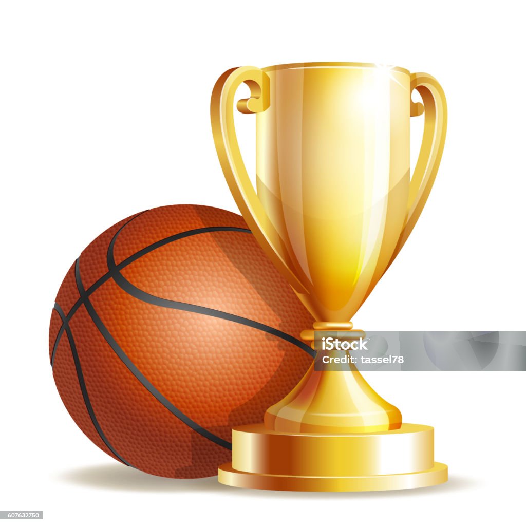 Golden trophy cup with a Basketball ball. Golden trophy cup with a Basketball ball isolated on white background. Vector illustration Achievement stock vector