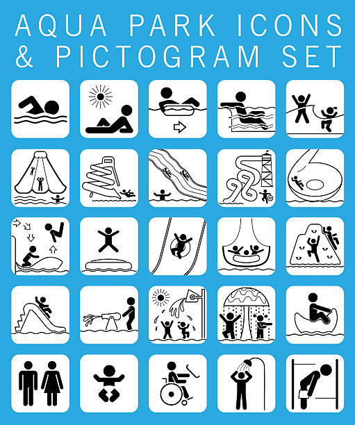 Collection of pictograms and signs for aqua park. vector art illustration