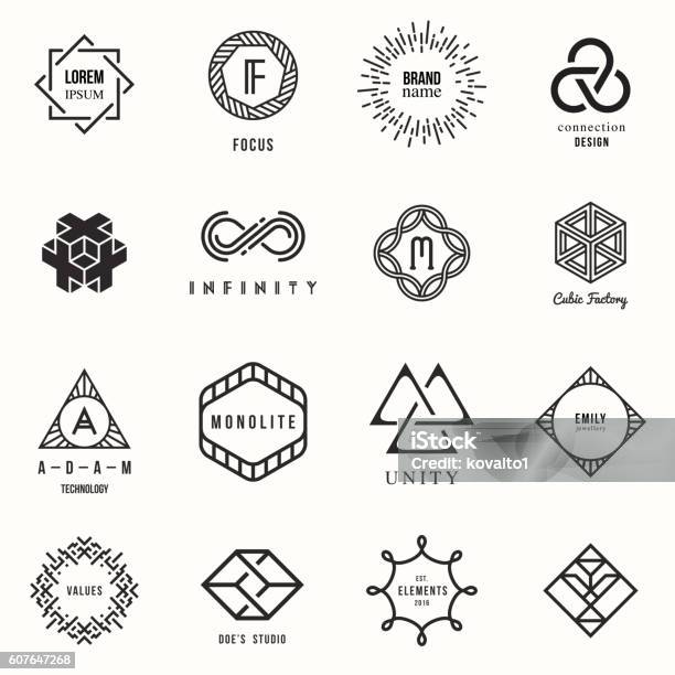 Satz Von Abzeichen Und Etikettenelementen Stock Vektor Art und mehr Bilder von Abzeichen - Abzeichen, Muster, Geometrische Form