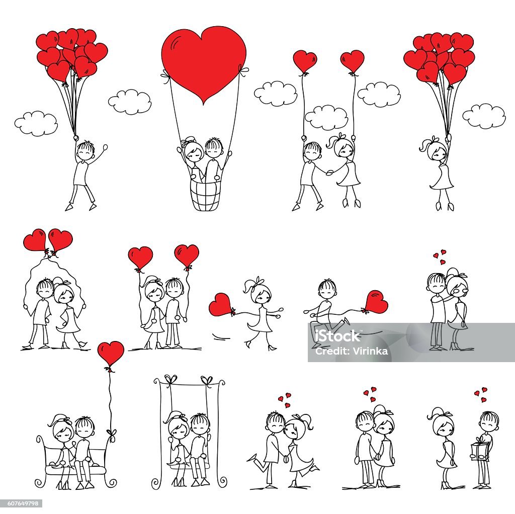Doodle kids Valentine doodle boy and girl, vector illustration Wedding stock vector