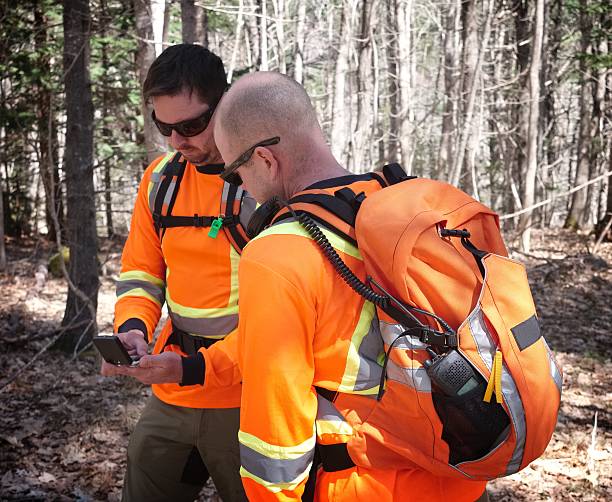 istock Search and Rescue team in the forest, Nova Scotia, Canada. 607654016