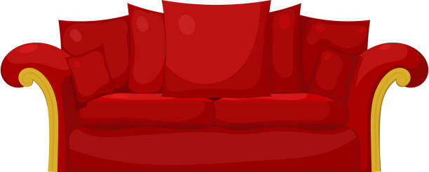 ilustraciones, imágenes clip art, dibujos animados e iconos de stock de ilustración de sofá rojo con almohadas sobre fondo blanco. - hide leather backgrounds isolated