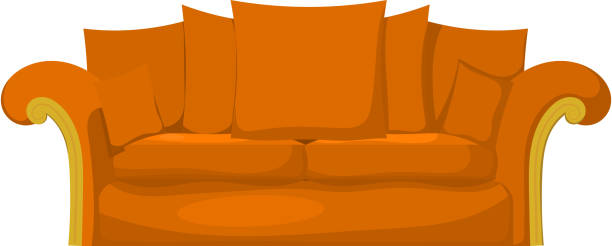 ilustraciones, imágenes clip art, dibujos animados e iconos de stock de ilustración de sofá amarillo con almohadas sobre fondo blanco - hide leather backgrounds isolated