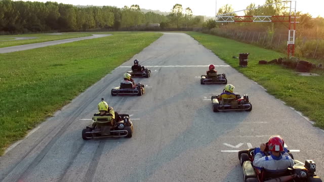 Friends have fun at go cart
