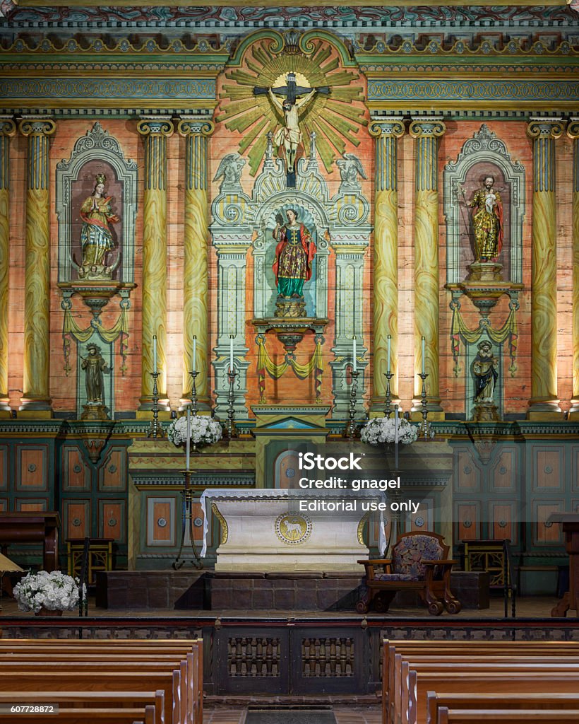 Mission Santa Barbara Santa Barbara, California, USA - August 1, 2016: Altar and sanctuary of Old Mission Santa Barbara in California Altar Stock Photo