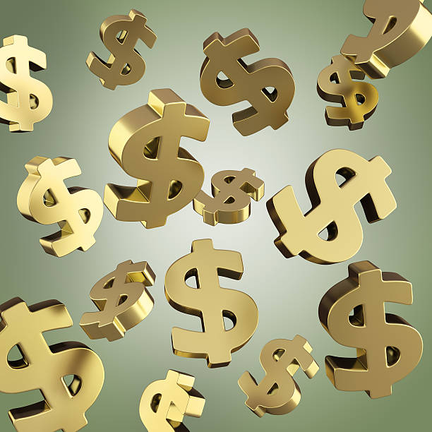istock many golden dollar sign fly 3d render on gradient 607731678