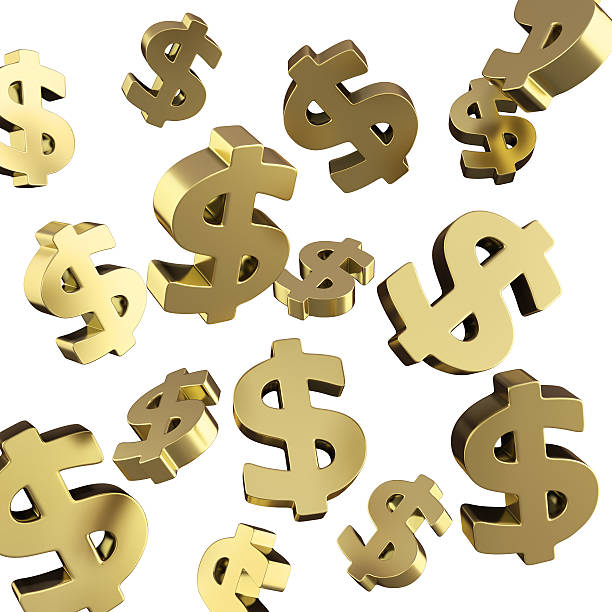 istock many golden dollar sign fly 3d render on white 607731772