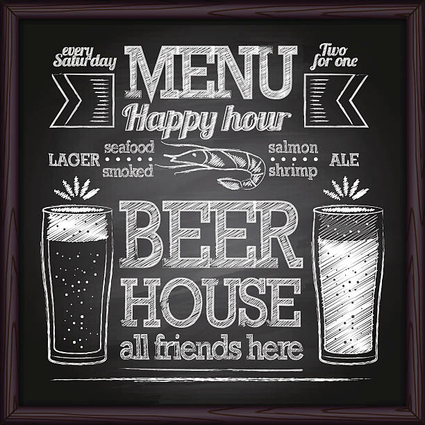 ilustrações de stock, clip art, desenhos animados e ícones de beer menu. chalk on a blackboard. - wine bar beer bottle beer