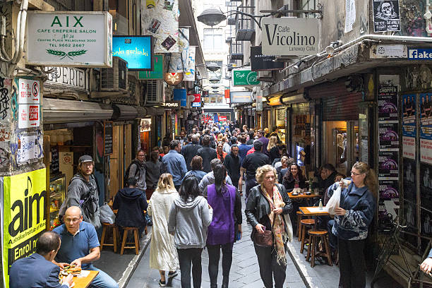 Centre Place in Melbourne, Australia Melbourne, Australia - April 21, 2015: The busy Centre Place alley full of people melbourne street crowd stock pictures, royalty-free photos & images