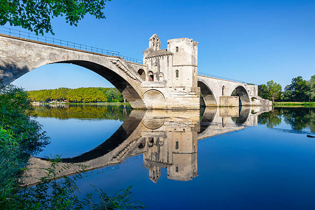 Pont d'Avignon and green foliage stock photo