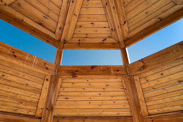 istock Wooden housing construction - top part 607738118