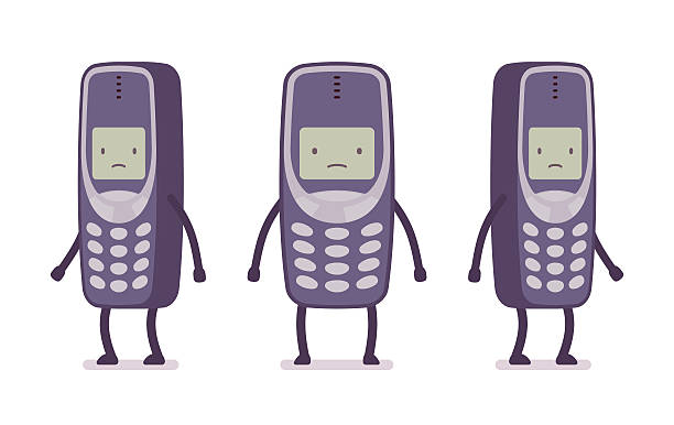 슬픈 복고풍 휴대 전화 - retro revival telephone human hand toned image stock illustrations