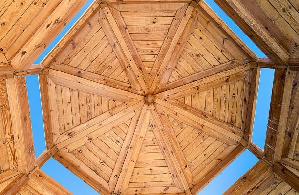 istock Wooden housing construction - top part 607738578