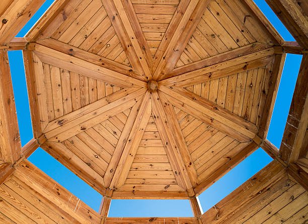 istock Wooden housing construction - top part 607738802