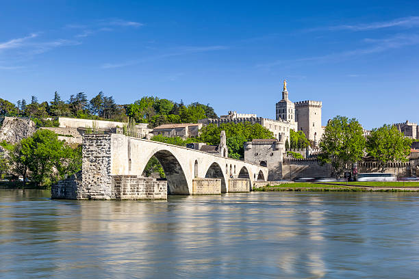 Saint Benezet bridge and Palace of the Popes stock photo