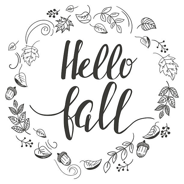 ilustrações de stock, clip art, desenhos animados e ícones de . autumn template with doodle style elements and lettering - hello