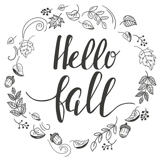 Vector illustration of . Autumn template with doodle style elements and lettering
