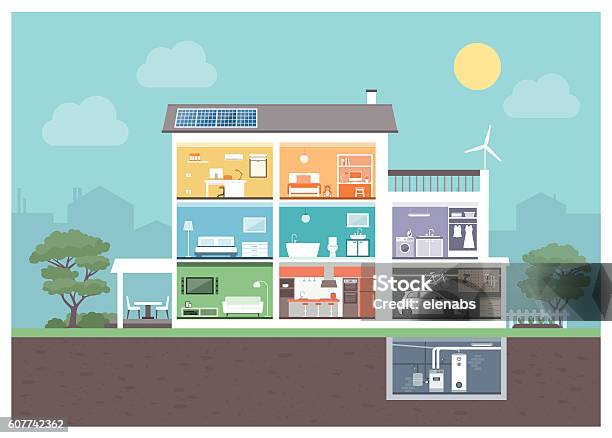 Modern House Section Stock Illustration - Download Image Now - House, Cross Section, Domestic Life