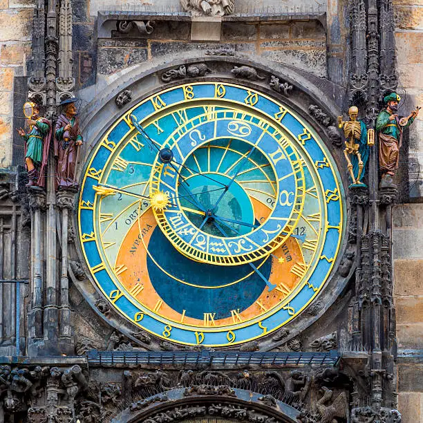 Prague Astronomical Clock (Orloj) in the Old Town Square in Prague, Czech Republic, Europe. Famous Landmarks in Praha